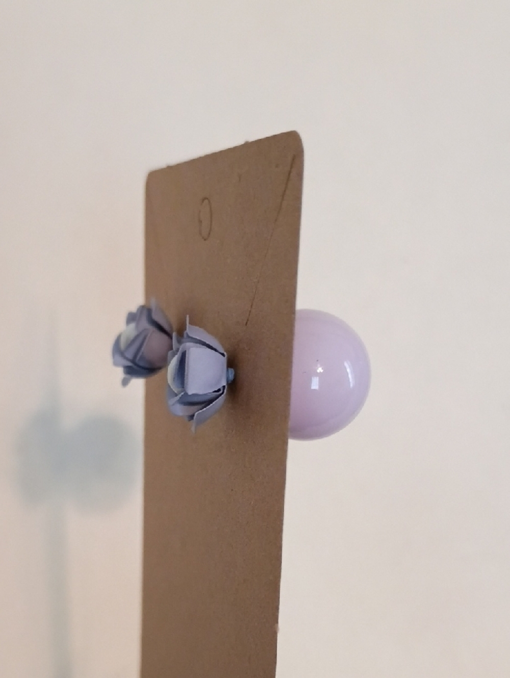 Double Sided Flower Pearl Stud Earrings Lavender Front Back Statement Earrings - Picture 5 of 7